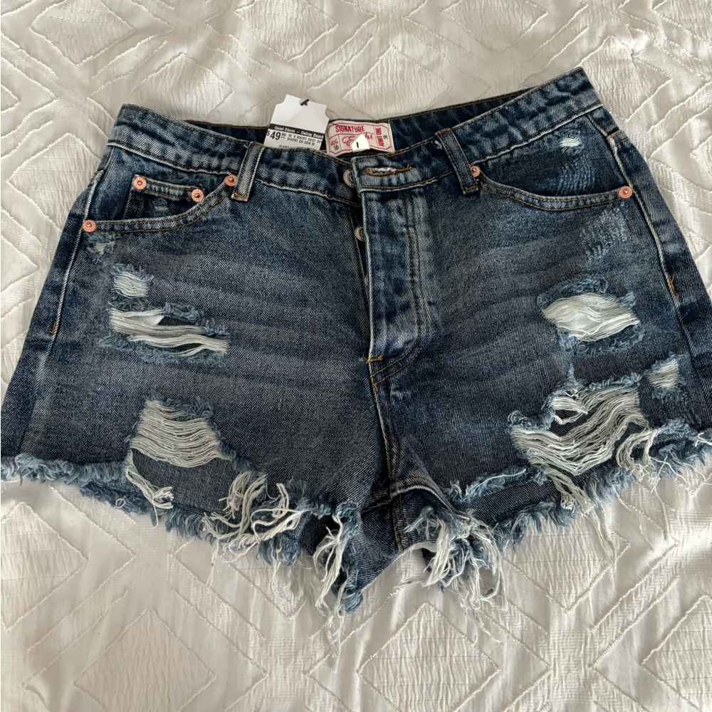 Jean Shorts Distressed High Rise Size Medium NWT New with Tags Cotton Rigid